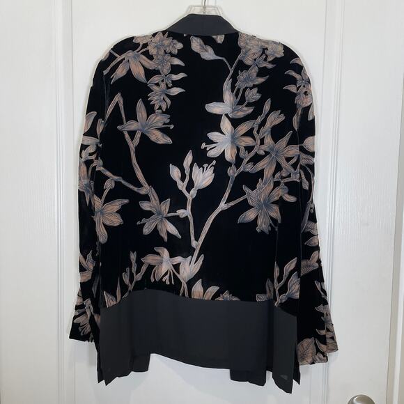 Karen Kane Velvet Burnout Open Cardigan Jacket Black Floral Whimsigoth L - Picture 6 of 6